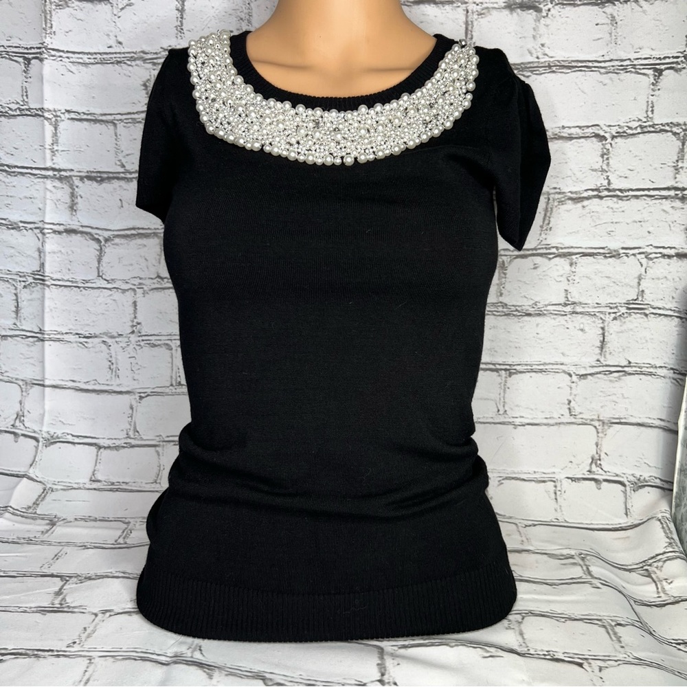 INC International Concepts Beaded Neckline Shirt size S